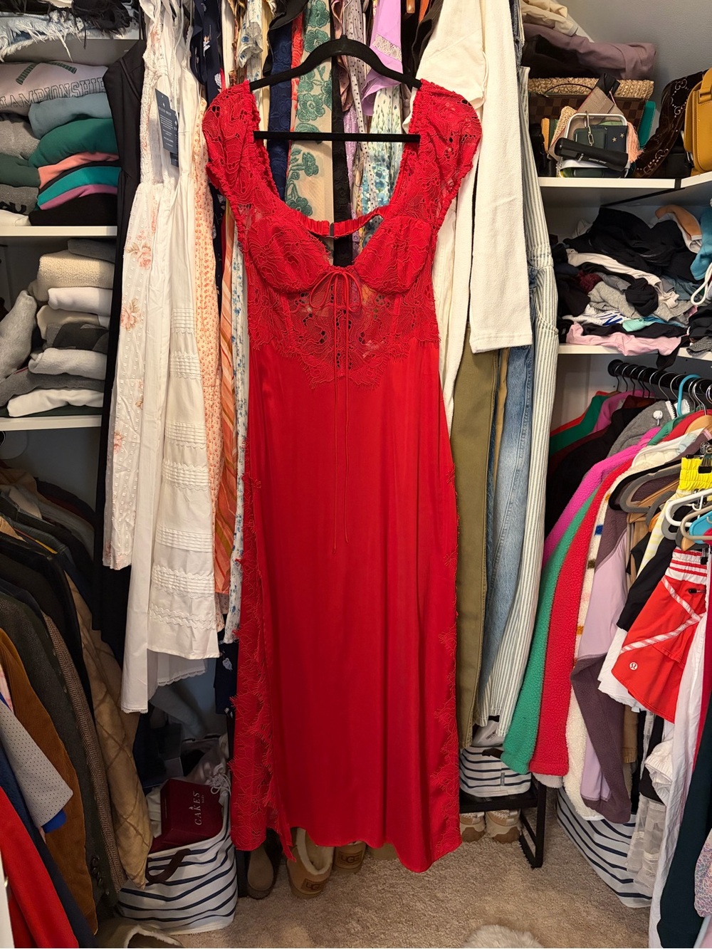 For Love & Lemons Casey Midi Dress RED - Picture 2 of 9